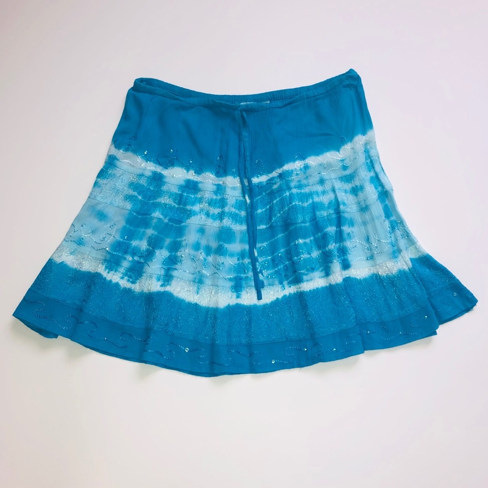 Indian Tropical Fashion Tie-Dye Turquoise Skirt.
